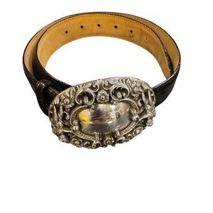 Vintage 90s Brighton Black Leather Cherub Belt Faux Croc – Women’s